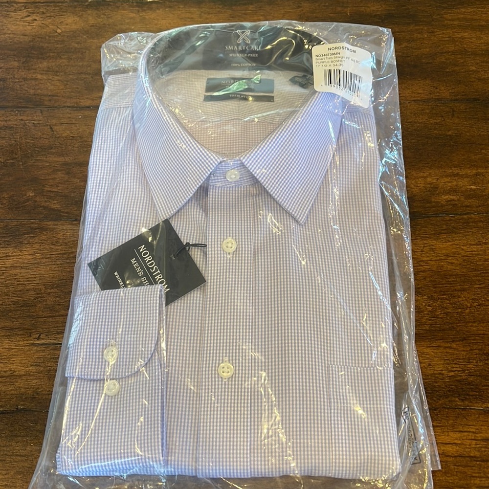 NEW SMARTCARE Nordstrom Trim Fit Men’s Dress Shirt; Purple Bonnet